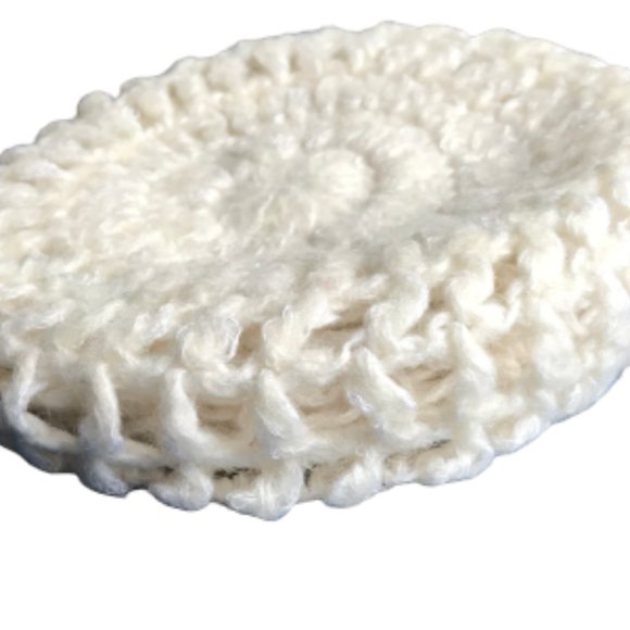 Vintage White Chunky Hand Knit Beret Winter Hat - Picture 2 of 5